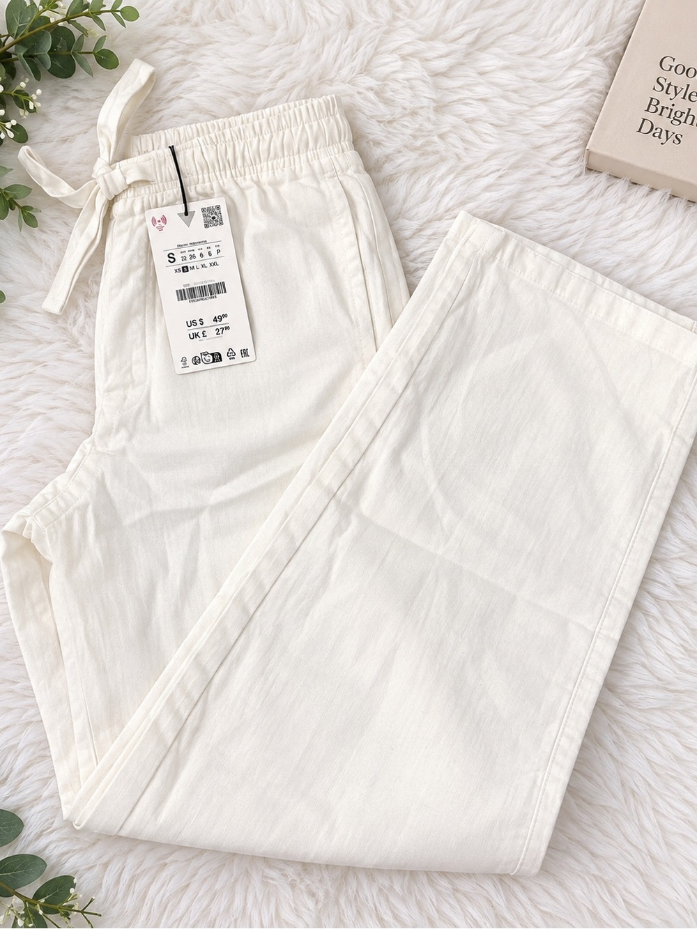 Women’s Zara Casual Drawstring Pants in Off-White